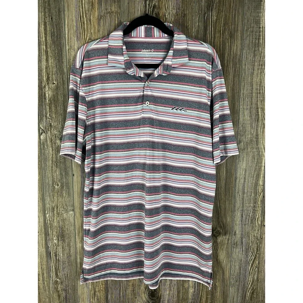 Johnnie-O Golf Polo Shirt Mens L Multicolor Striped Stretch Performance‎ Casual